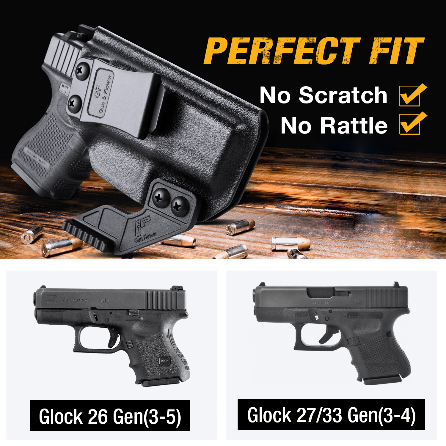 Glock 26 27 33 9mm .40 Kydex Holster- Lifetime Warranty- Adjustable- FAST Ship