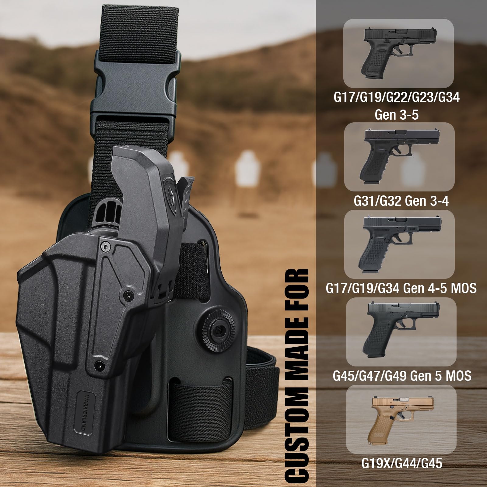 Agw Rds Cut WARRIORLAND Level 2 Drop Leg Holster for 17/19/ 22/23 Gen 3-5 & G31/32 ...